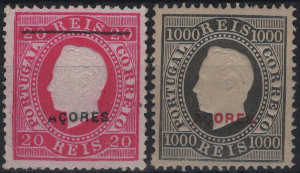 1934.jpg -     Lote:    1934            Açores       Descrição:         Reimpressões de 1885 + Reimpressões de 1905. Lote composto por duas reimpressões: Reimpressão de 1885, Mf58, 20 reis carmim + Reimpressão de 1905, Mf59, 1000 reis preto. Valor de catálogo &euro; 120.00.         R*/R**       Valor Base:     &euro; 20,00     Valor Venda:     &euro;      