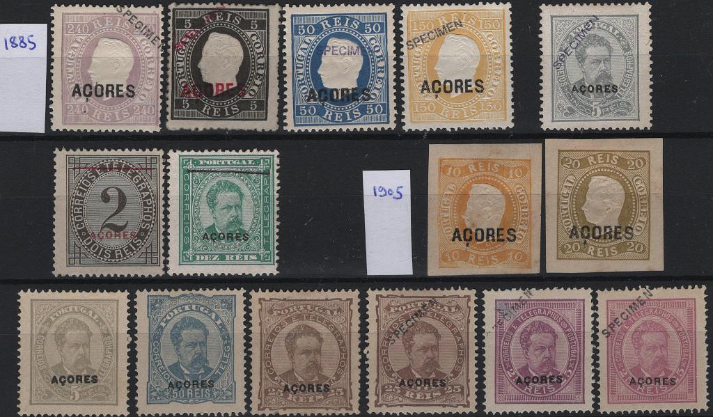 1935.jpg -     Lote:    1935            Açores       Descrição:         Reimpressões de 1885 + Reimpressões de 1905. Lote composto por 7 reimpressões de 1885 (Mf16, 24, 30, 31, 52 &mdash; com sobrecarga SPECIMEN + Mf51 e 53 com traço de 18mm) + 8 reimpressões de 1905 (Mf2, 3, 48, 49, 50 + Mf49 e 55x2 com sobrecarga SPECIMEN"). Valor de catálogo &euro; 541,00.         R*/R**       Valor Base:     &euro; 100,00     Valor Venda:     &euro;      