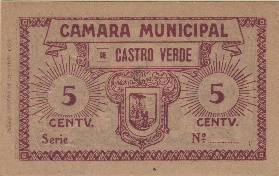 1997.jpg -     Lote:    1997                   Descrição:         Castro Verde, Câmara Municipal. MA657b, 5c, sem número de série. Escassa e nova.         CDL       Valor Base:     &euro; 15,00     Valor Venda:     &euro;      