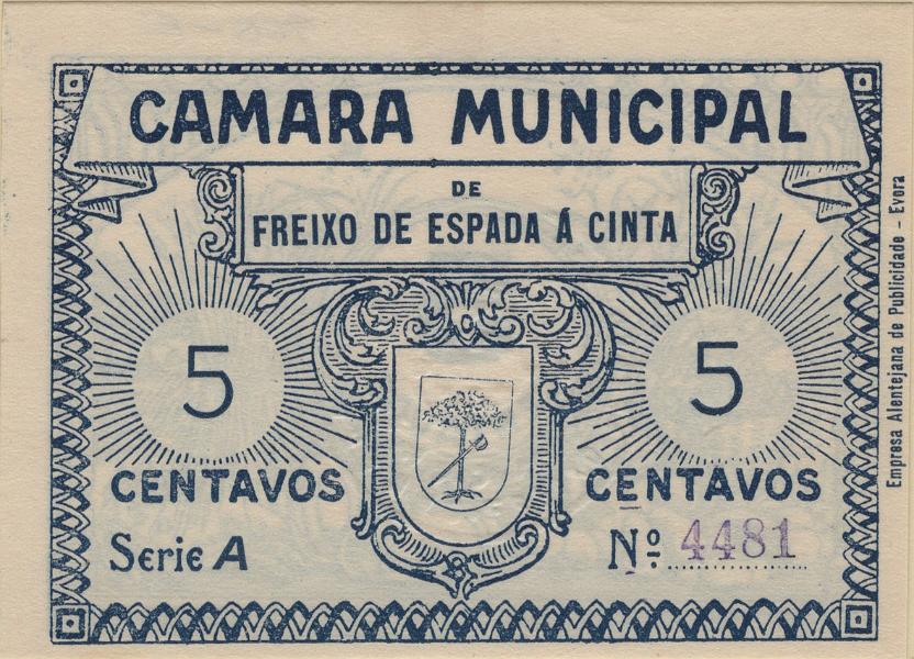 1999.jpg -     Lote:    1999                   Descrição:         Freixo de Espada à Cinta, Câmara Municipal. MA960, 5c azul. Escassa e nova.         CDL       Valor Base:     &euro; 15,00     Valor Venda:     &euro;      