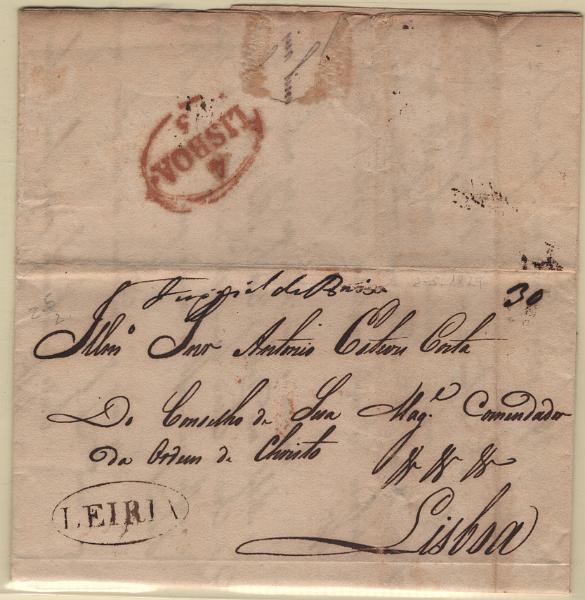 2126.jpg -     Lote:    2126      Lotes pelo Correio             Descrição:         Leiria &mdash; A sépia. LF LRA4 em carta datada da Marinha Grande (02.05.29) para Lisboa (04.05.29) com o porte de 30 reis batido a sépia.         Carta       Valor Base:     &euro; 15,00     Valor Venda:     &euro;      