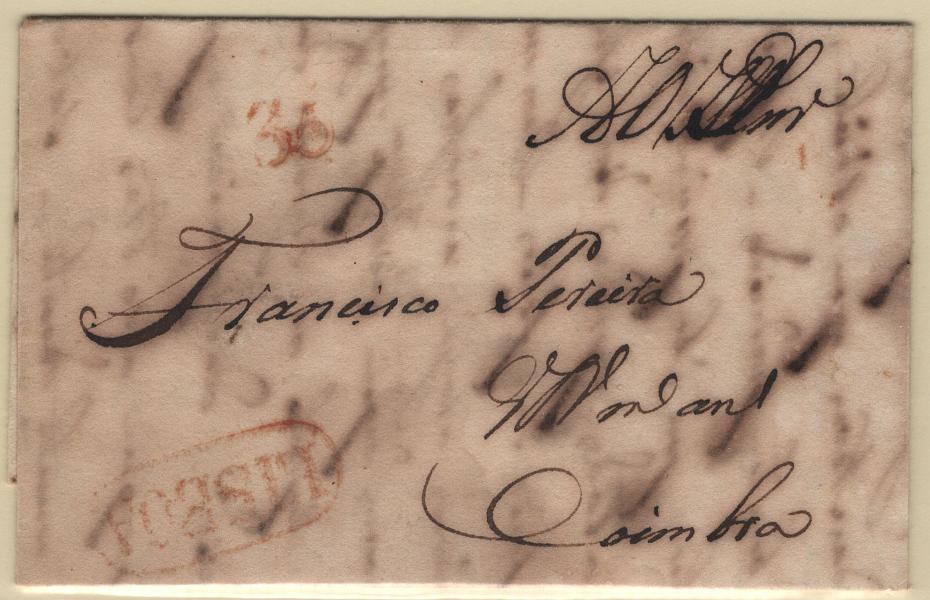 2127.jpg -     Lote:    2127      Lotes pelo Correio             Descrição:         Lisboa &mdash; A Vermelho, LF LSB4 em carta datada de Lisboa (25.07.39) para Coimbra, com o porte de 35 reis batido a vermelho.         Carta       Valor Base:     &euro; 8,00     Valor Venda:     &euro;      