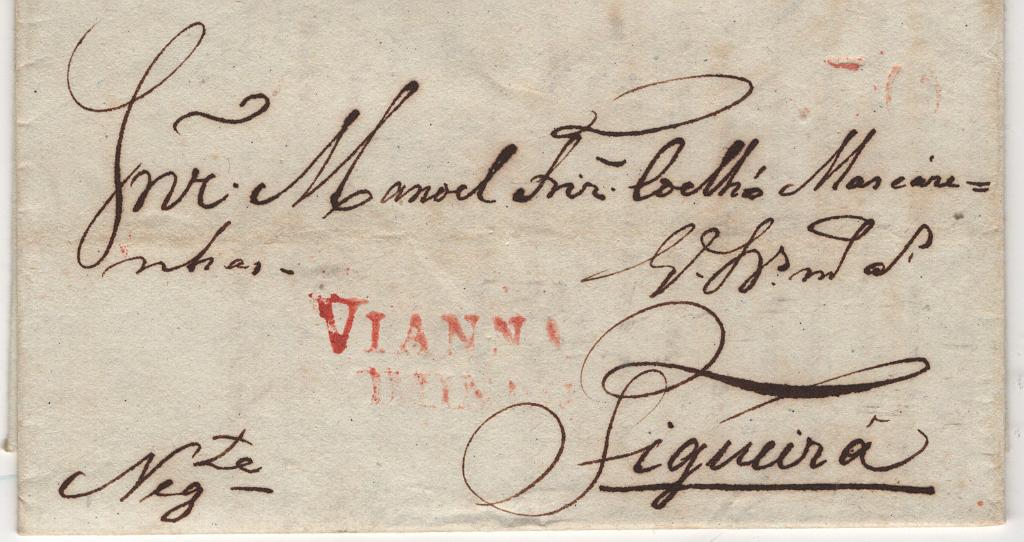2135.jpg -     Lote:    2135      Lotes pelo Correio             Descrição:         Viana do Minho &mdash; A vermelho, LF VCT5 em carta datada de Viana (22.04.33) para a Figueira da Foz com o porte de 30 reis batido a albino/vermelho.         Carta       Valor Base:     &euro; 12,00     Valor Venda:     &euro;      