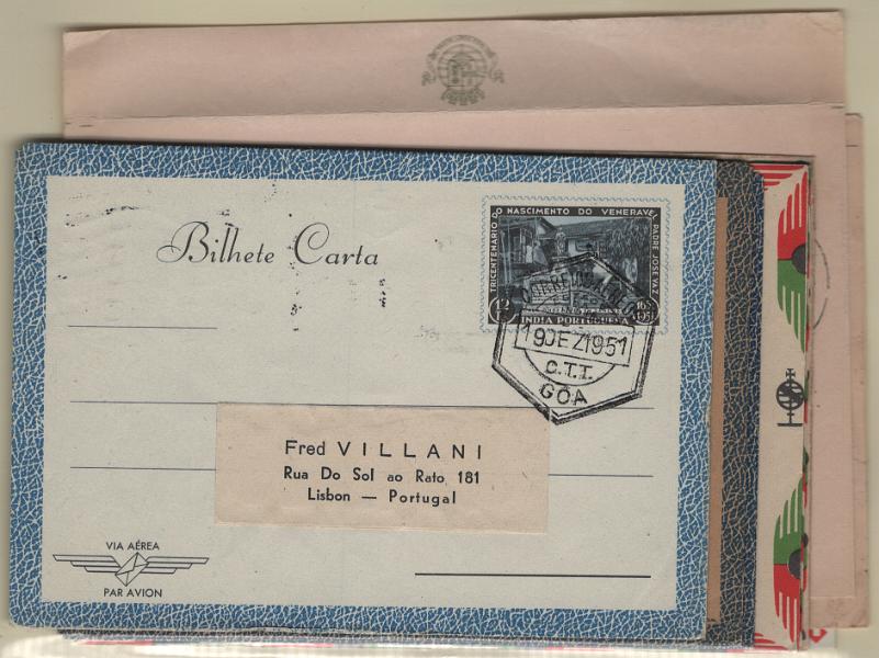 2204.jpg -     Lote:    2204      Lotes pelo Correio      Angola       Descrição:         Índia Portuguesa &mdash; Bilhetes-cartas do correi aéreo (aerogramas). OM1 a OM9. Lote com 11 aerogramas circulados e novos com carimbos de cortesia. Lote a ver.         Lote       Valor Base:     &euro; 10,00     Valor Venda:     &euro;      