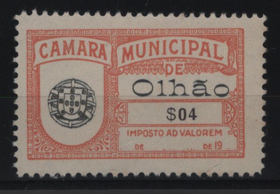 2255.jpg -     Lote:    2255      Lotes pelo Correio      Fiscais       Descrição:         Fiscais. Portugal. Imposto Municipal. 1920 &mdash; Olhão. Imposto Ad-Valorem. PB1, $04 laranja. Novo.         *       Valor Base:     &euro; 5,00     Valor Venda:     &euro;      
