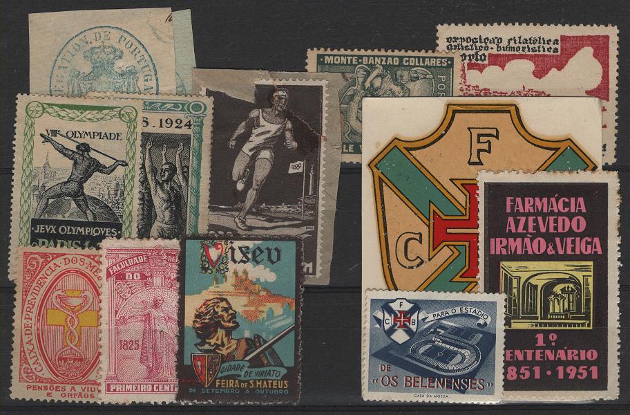 2275.jpg -     Lote:    2275      Lotes pelo Correio      Vinhetas       Descrição:         Vinhetas. Portugal. Lote com 10 vinhetas de temas diversos, incluindo Jogos Olímpicos de 1924 e 1928, Belenenses, Assistência, etc.         Lote       Valor Base:     &euro; 5,00     Valor Venda:     &euro;      