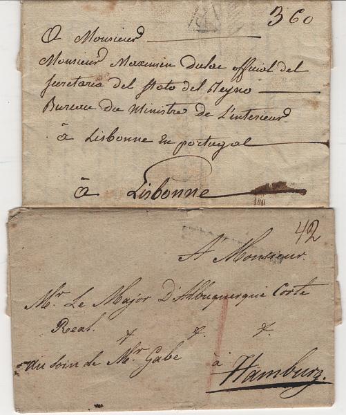 3040.jpg -     Lote:    3040      Lotes pelo Correio             Descrição:         Portugal &mdash; Conjunto de 7 cartas sendo 3 do período adesivo com selo, incluindo uma carta de correio marítimo do Funchal para França, uma para Paris para o Ministério do Interior em Lisboa (1814) e uma de Estocolmo para Hamburgo, redigida em português (1822). Interessantes conteúdos. Lote a ver.         Lote       Valor Base:     &euro; 30,00     Valor Venda:     &euro;      