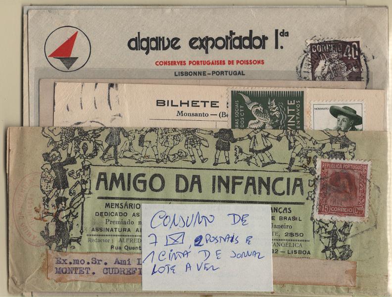 3046.jpg -     Lote:    3046      Lotes pelo Correio             Descrição:         Portugal &mdash; Lote com 7 sobrescritos circulados e uma cinta de jornal. Lote a ver.         Lote       Valor Base:     &euro; 5,00     Valor Venda:     &euro;      