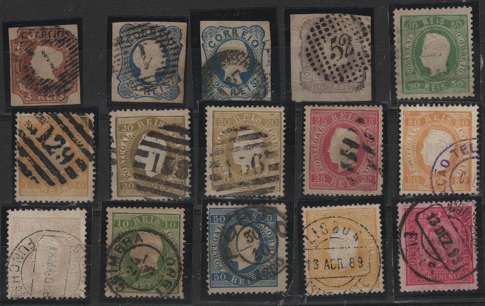 3048.jpg -     Lote:    3048      Lotes pelo Correio             Descrição:         Portugal &mdash; Lote composto por 15 selos usados desde Mf1, 5 reis D. Maria II, com margens curtas até à emissão de D. Carlos I, tipo Diogo Neto. Selo de 50 reis D. Luís, fita curva, denteado, com repinte não catalogado. Bom valor de catálogo &euro; 75,00.         Lote       Valor Base:     &euro; 75,00     Valor Venda:     &euro;      