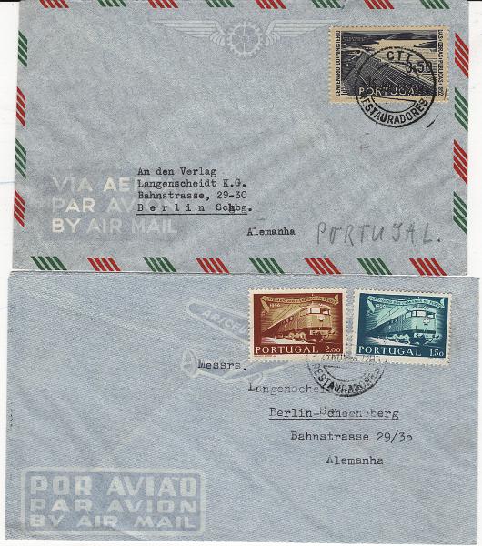 3060.jpg -     Lote:    3060      Lotes pelo Correio             Descrição:         Portugal &mdash; Conjunto de 60 sobrescritos do período compreendido entre 1951 a 1962, para a Alemanha (Berlim), a maioria de correio aéreo, incluindo registos com uma grande varioedade de franquias. Lote a ver.         Lote       Valor Base:     &euro; 100,00     Valor Venda:     &euro;      