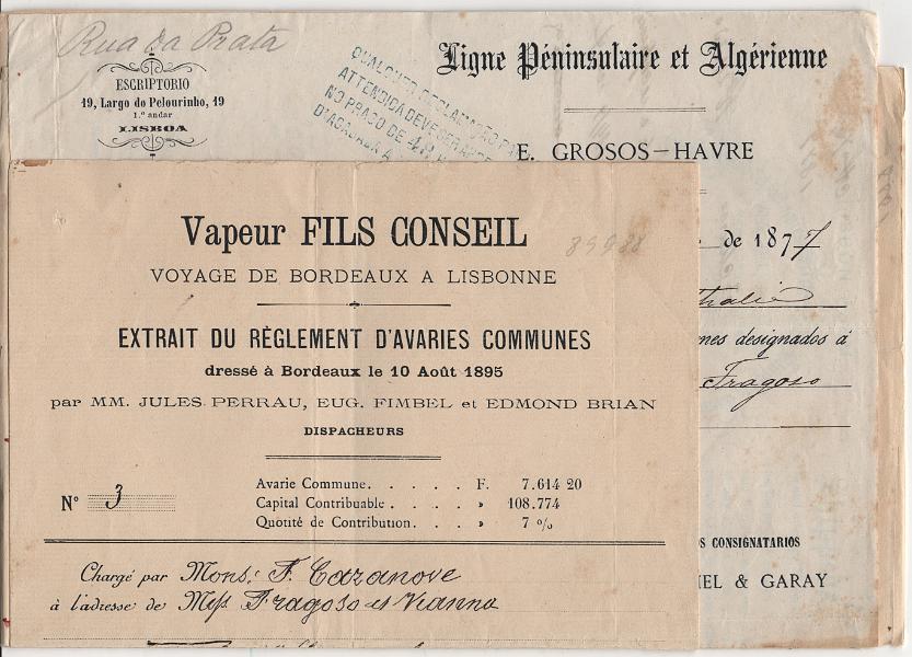 3117.jpg -     Lote:    3117      Lotes pelo Correio             Descrição:         Estrangeiro. Conhecimentos de embarque. Lote composto por 4 conhecimentos de embarque dos vapores "NATHLIE" de Havre em 1877; "BRAYNE MANSFIELD" de Londres 1888; "ELBE" de Hamburgo em 1888; "FILS CONSEIL" de Bordeux em 1895.         DOC       Valor Base:     &euro; 8,00     Valor Venda:     &euro;      
